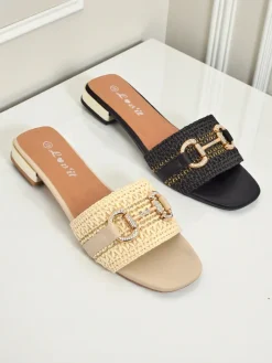 Best Damskie klapki plecione z ozdobą Aeterna Klapki Płaskie