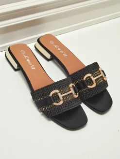 Best Damskie klapki plecione z ozdobą Aeterna Klapki Płaskie