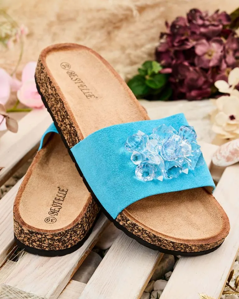 Outlet Damskie klapki z kryształkami Villo Klapki Płaskie