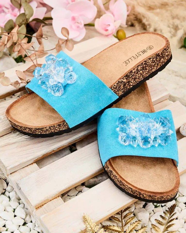 Outlet Damskie klapki z kryształkami Villo Klapki Płaskie