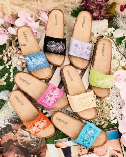 Outlet Damskie klapki z kryształkami Villo Klapki Płaskie