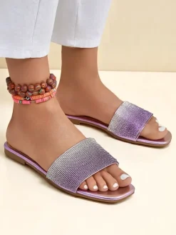 Best Damskie klapki z cyrkoniami ShinyGlow Klapki Płaskie