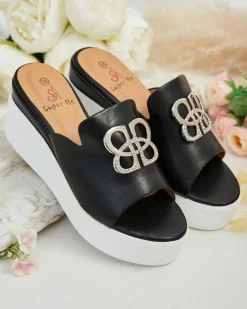 New Damskie klapki na koturnie Sailme Klapki Na Obcasie