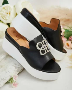 New Damskie klapki na koturnie Sailme Klapki Na Obcasie