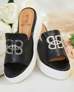 New Damskie klapki na koturnie Sailme Klapki Na Obcasie