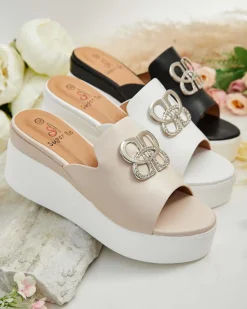 New Damskie klapki na koturnie Sailme Klapki Na Obcasie