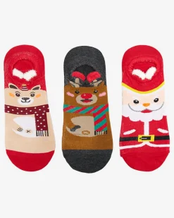 Outlet Damskie kolorowe stopki ze świątecznym nadrukiem 3/pak Skarpetki