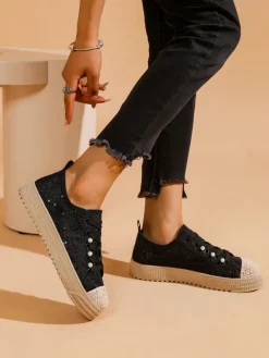 Online Damskie koronkowe trampki z cekinami Nille Trampki