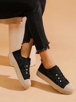 Online Damskie koronkowe trampki z cekinami Nille Trampki