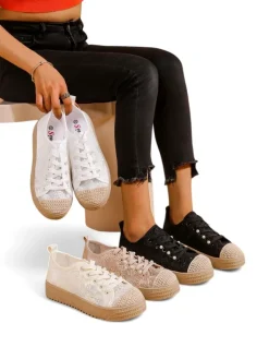 Online Damskie koronkowe trampki z cekinami Nille Trampki