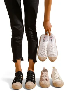 Online Damskie koronkowe trampki z cekinami Nille Trampki