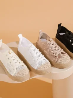 Online Damskie koronkowe trampki z cekinami Nille Trampki