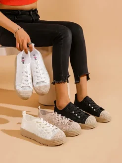 Online Damskie koronkowe trampki z cekinami Nille Trampki