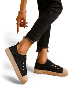 Online Damskie koronkowe trampki z cekinami Nille Trampki