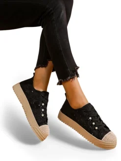 Online Damskie koronkowe trampki z cekinami Nille Trampki