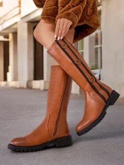 Damskie kozaki Delroz Kozaki Na Płaskim Obcasie|Kozaki Bez Ocieplenia