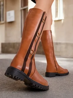 Damskie kozaki Delroz Kozaki Na Płaskim Obcasie|Kozaki Bez Ocieplenia