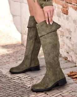 Damskie kozaki eko zamszowe Elayna Kozaki Na Płaskim Obcasie|Kozaki Z Ociepleniem