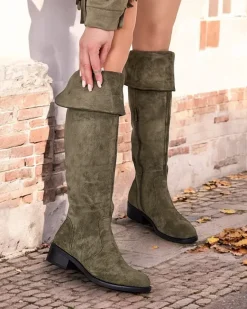 Damskie kozaki eko zamszowe Elayna Kozaki Na Płaskim Obcasie|Kozaki Z Ociepleniem