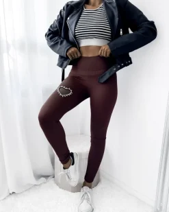 Best Damskie legginsy w kolorze brązowym z serduszkiem Legginsy / Tregginsy