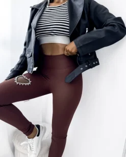 Best Damskie legginsy w kolorze brązowym z serduszkiem Legginsy / Tregginsy