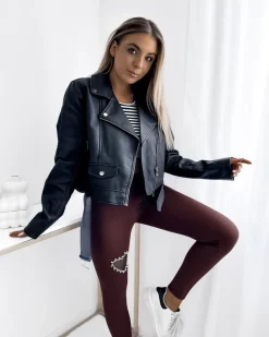 Best Damskie legginsy w kolorze brązowym z serduszkiem Legginsy / Tregginsy