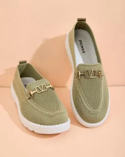 Discount Damskie materiałowe mokasyny ze złotą ozdobą Erticae Espadryle Płaskie|Mokasyny Na Płaskiej Podeszwie