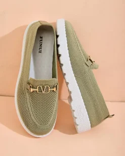 Discount Damskie materiałowe mokasyny ze złotą ozdobą Erticae Espadryle Płaskie|Mokasyny Na Płaskiej Podeszwie