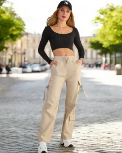 Discount Damskie materiałowe spodnie typu bojówki Spodnie Cargo|Spodnie Materiałowe