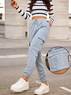 Best Damskie ocieplane spodnie typu bojówki Spodnie Cargo|Spodnie Materiałowe