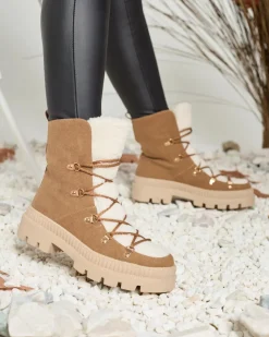 New Damskie ocieplane botki typu trapery z kożuszkiem w kolorze Lery Walk Trapery|Botki Sznurowane