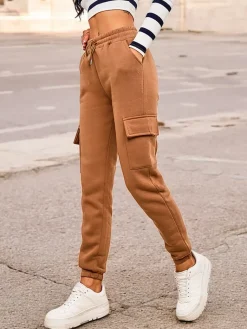 New Damskie ocieplane spodnie typu bojówki Spodnie Cargo|Spodnie Materiałowe