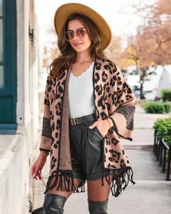 Damskie ponczo z printem Swetry|Kurtki / Marynarki / Płaszcze