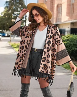 Damskie ponczo z printem Swetry|Kurtki / Marynarki / Płaszcze