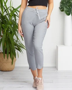 Outlet Damskie proste materiałowe spodnie w szarym kolorze PLUS SIZE Plus Size|Spodnie Materiałowe