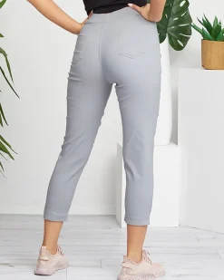 Outlet Damskie proste materiałowe spodnie w szarym kolorze PLUS SIZE Plus Size|Spodnie Materiałowe