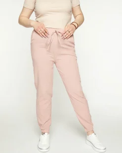 Damskie różowe spodnie materiałowe typu joggery PLUS SIZE Plus Size|Spodnie Materiałowe