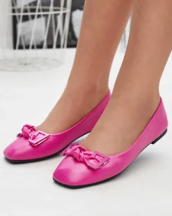 Outlet Damskie różowe baleriny z ozdobą na nosku Caxien Baleriny Klasyczne