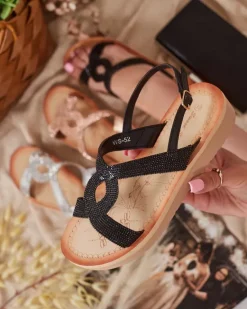 Best Damskie sandały z cyrkoniami Elova Sandały Płaskie