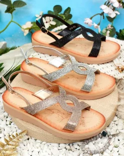 Best Damskie sandały z cyrkoniami Elova Sandały Płaskie