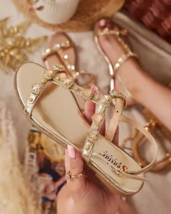 Outlet Damskie sandały z cyrkoniami Selina Sandały Płaskie