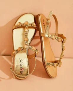 Outlet Damskie sandały z cyrkoniami Selina Sandały Płaskie