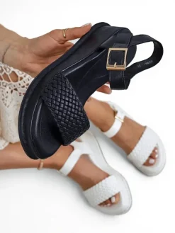 Outlet Damskie sandały na koturnie z plecionym paseczkiem Fiolle Sandały Na Koturnie