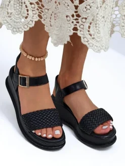 Outlet Damskie sandały na koturnie z plecionym paseczkiem Fiolle Sandały Na Koturnie