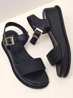 Outlet Damskie sandały na koturnie z plecionym paseczkiem Fiolle Sandały Na Koturnie