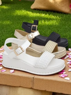 Outlet Damskie sandały na koturnie z plecionym paseczkiem Fiolle Sandały Na Koturnie