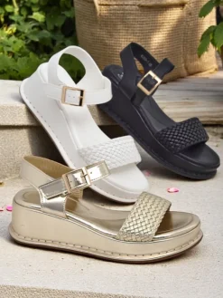 Outlet Damskie sandały na koturnie z plecionym paseczkiem Fiolle Sandały Na Koturnie