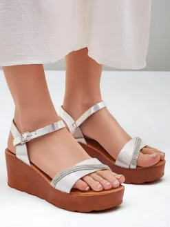 Best Damskie sandały na koturnie z cyrkoniami i brokatem Aurora Glow Sandały Na Koturnie