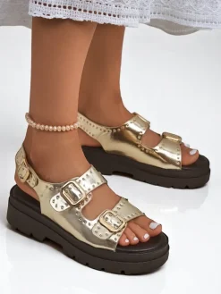 Clearance Damskie sandały na grubszej podeszwie z dżetami Rocky Chic Sandały Płaskie