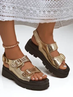 Clearance Damskie sandały na grubszej podeszwie z dżetami Rocky Chic Sandały Płaskie